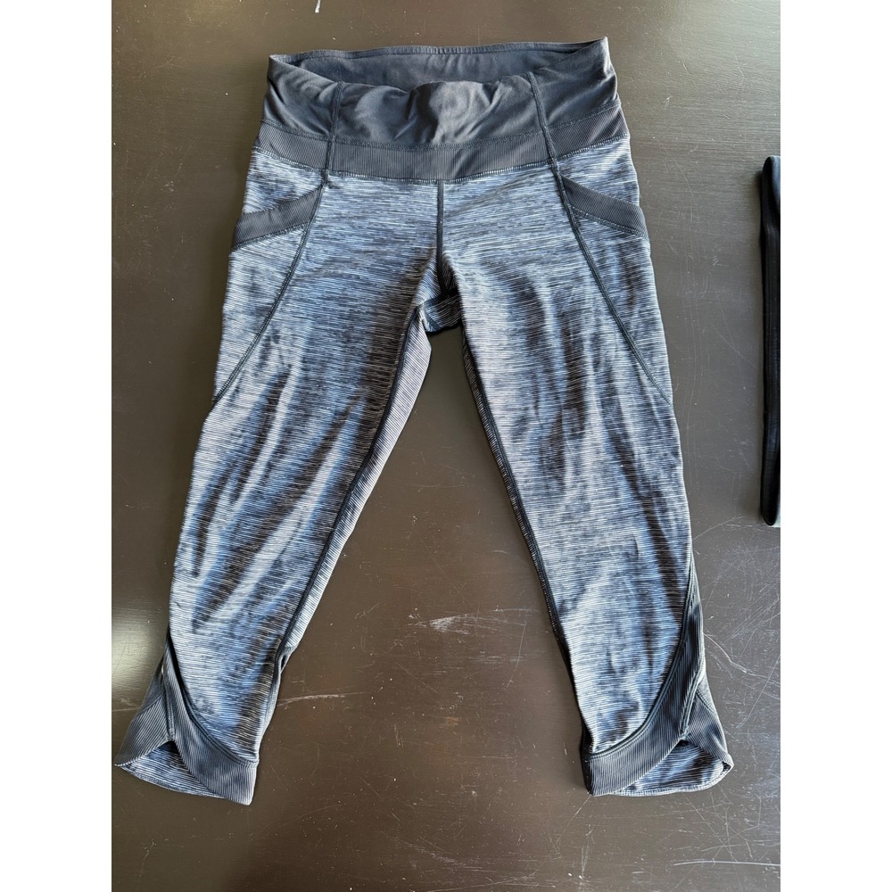 Lululemon‎ Speed Up Crop Leggings Space Dye Black White Size 6 Pockets Running